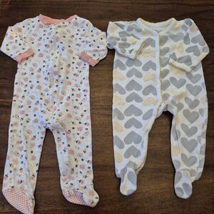 Girls Pink & Yellow Spring Cotton Heart Floral Sleepers 9M